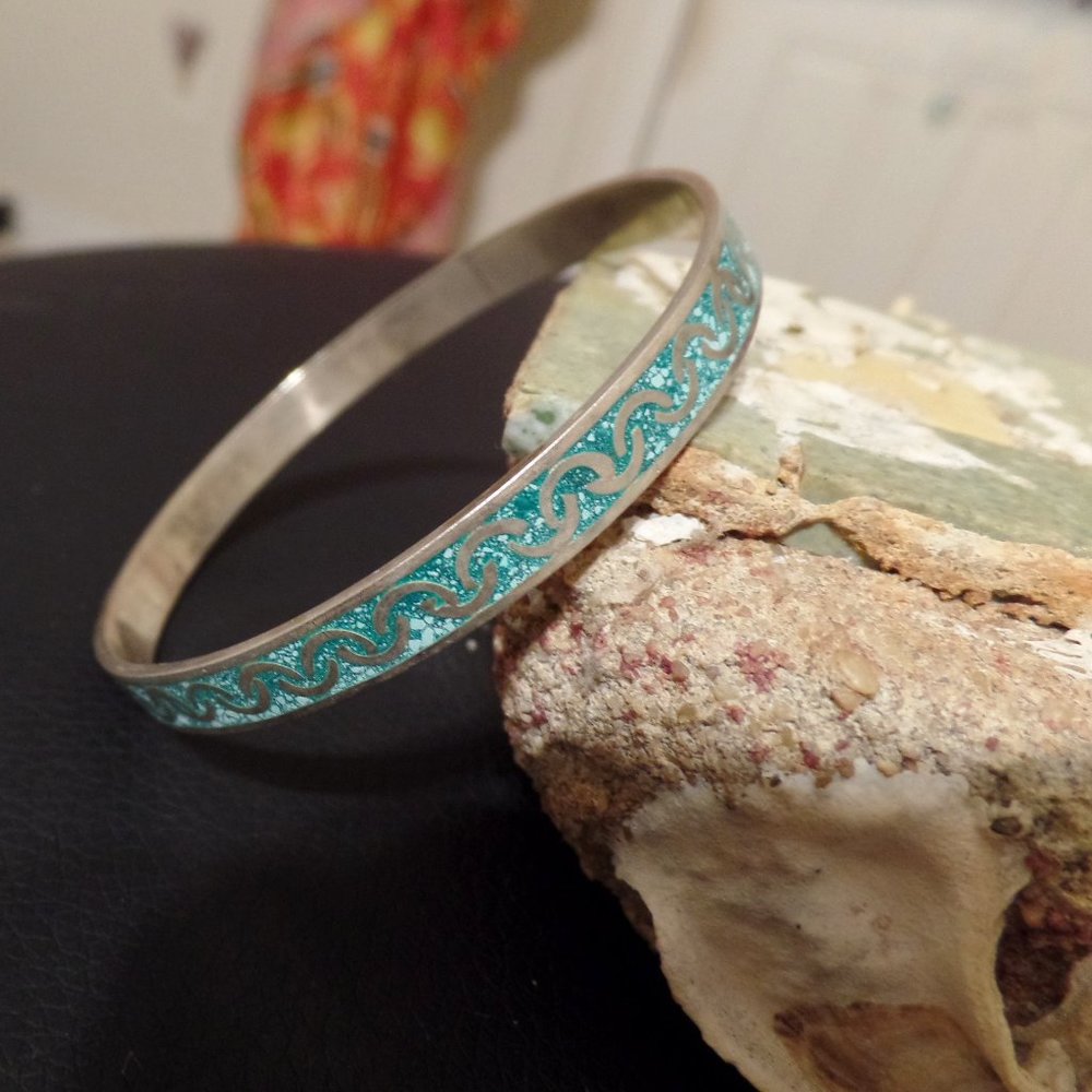 sterling and turquoise Bangle Bracelet Mexico TR-71 - Picture 1 of 11
